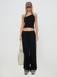 front view of model wearing Princess Polly Doors Open Pant Black Low Rise Pants 