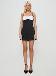 front view of model wearing Princess Polly Fabulous Mini Dress Black / White Sweetheart Neckline 