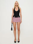 front view of model wearing Princess Polly Rhode Mini Skort Mauve Stripe Low Rise Shorts 