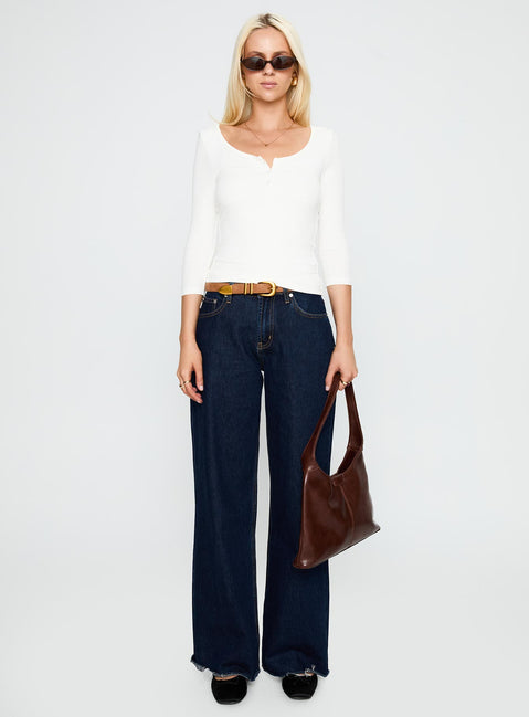 back view of model wearing Princess Polly Desirae 3/4 Sleeve Top White Three Fourth Sleeves Scoop Neck 