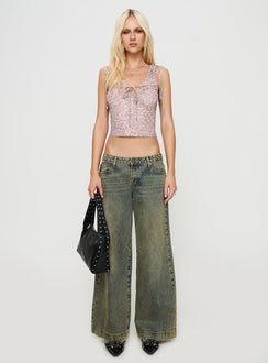 front view of model wearing Princess Polly Megumi Key Hole Top Mutli Sleeveless V-Neck 