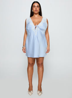 front view of model wearing Princess Polly Nourish Mini Dress Blue Curve Plunger 