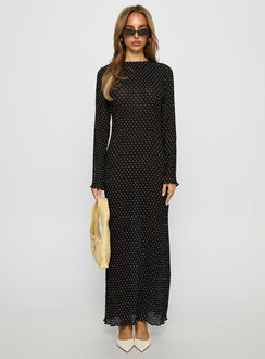 Haven Long Sleeve Maxi Dress Noir Polka