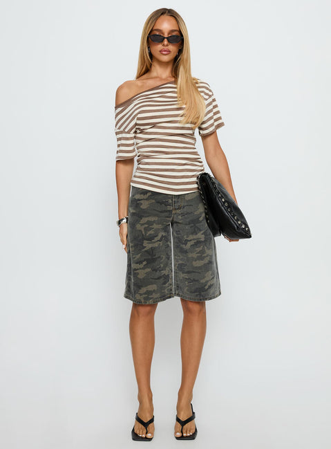 Emlynn Off Shoulder Top Brown Stripe