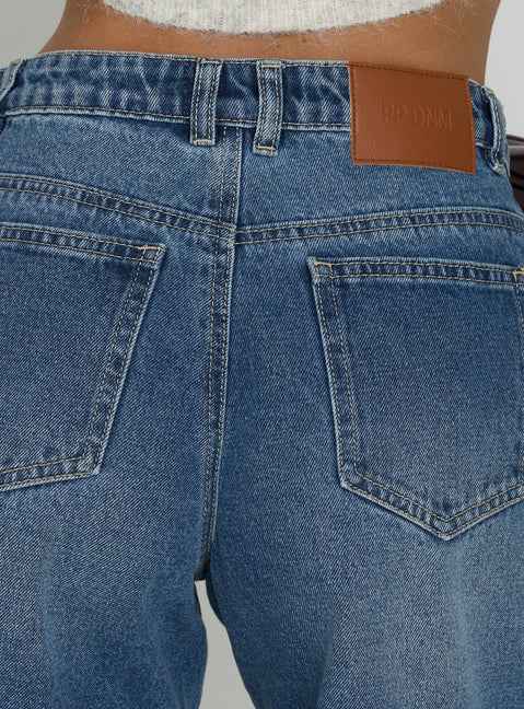 Torri Longline Denim Shorts Mid Blue Wash