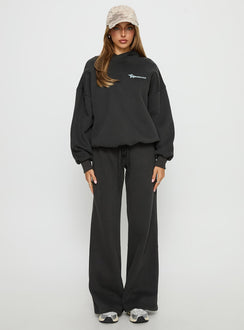 side view of model wearing Princess Polly Princess Polly Stargirl Hoodie Charcoal Longline Jumpers 