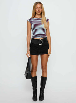   front view of model wearing Princess Polly Nicolina Low Rise Denim Mini Skirt Washed Black Mini Skirts 