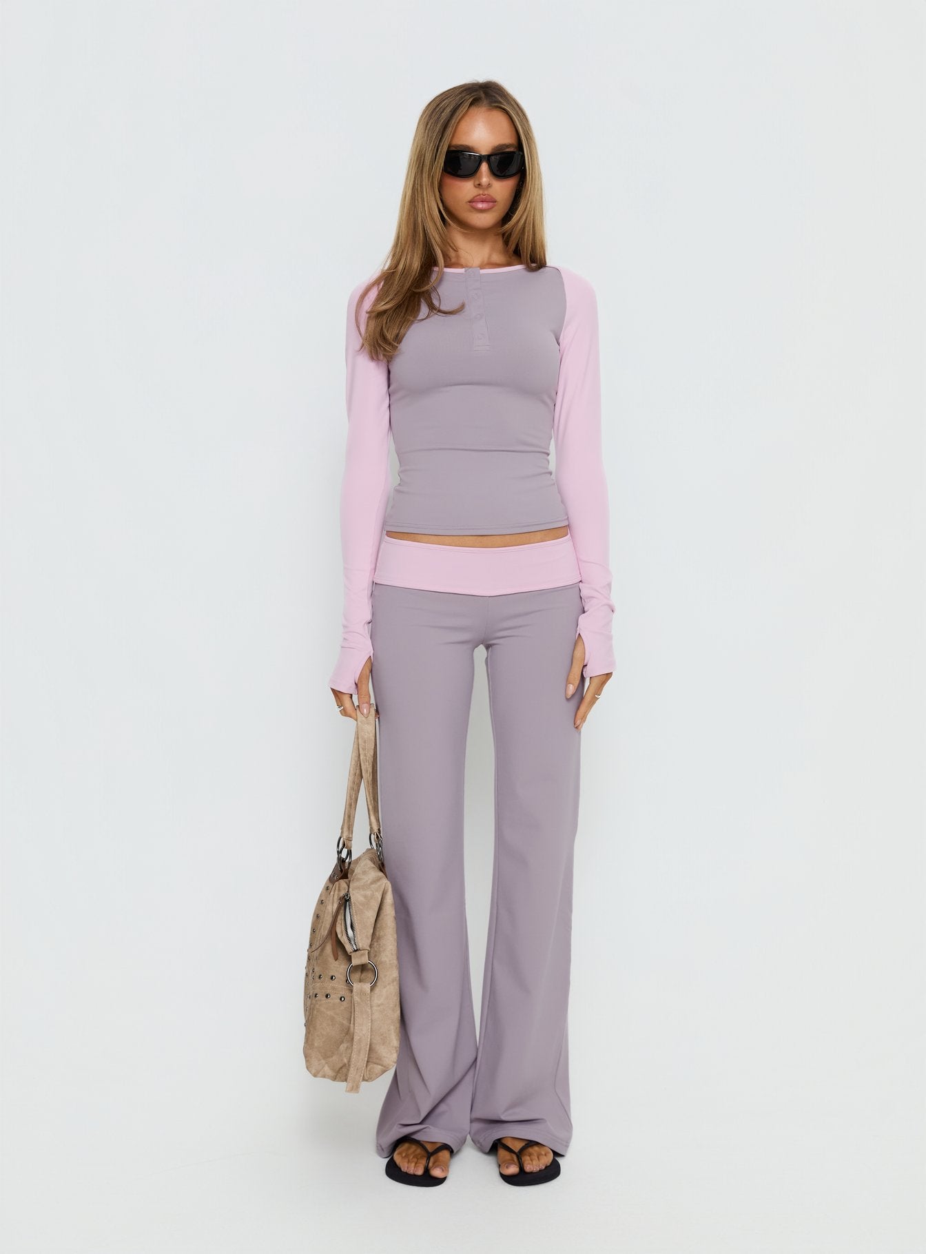 Kobee Jersey Long Sleeve Layering Top Slate / Dusty Pink