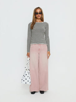 Annalyse Long Sleeve Button Detail Top Stripe