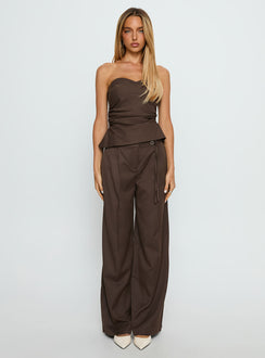 Keighly Strapless Draped Top Brown Pinstripe
