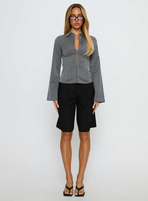 Dawna Hook And Eye Corset Top Grey Pinstripe