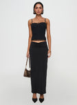   front view of model wearing Princess Polly Kalyn Ruched Front Maxi Skirt Black Maxi 