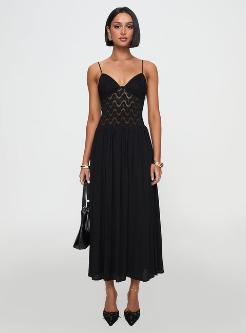 front view of model wearing Princess Polly Speak Now Maxi Dress Black Plunger 