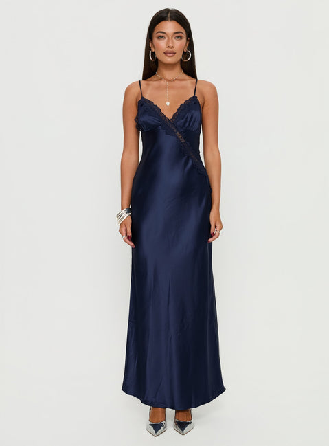 Madelene Lace V Neck Maxi Dress Navy
