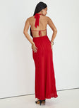 back view of model wearing Princess Polly Alejandria Cowl Neck Maxi Dress Red Cowl Neck 