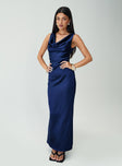 front view of model wearing Princess Polly Soprano Plunge Maxi Dress Navy Cowl Neck 