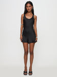 front view of model wearing Princess Polly Sama Mini Dress Black Scoop Neck 