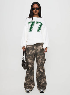 side view of model wearing Princess Polly Summer 77 Knit Sweater White / Green 