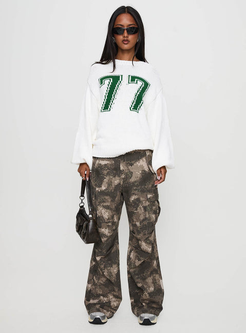 side view of model wearing Princess Polly Summer 77 Knit Sweater White / Green 