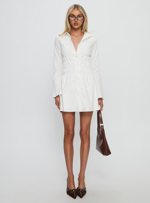 Stellaria Ruched Long Sleeve Mini Dress White