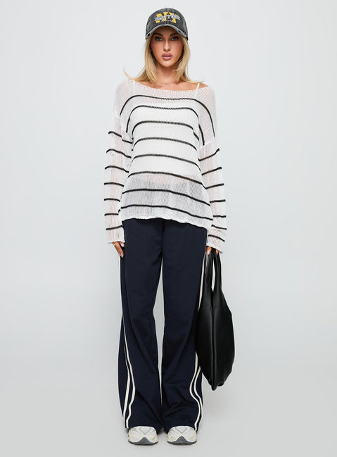 front view of model wearing Princess Polly Alperton Knit Sweater Cream Stripe Long 