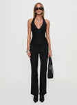 front view of model wearing Princess Polly Reide Pants Black Pinstripe High Waisted Pants 