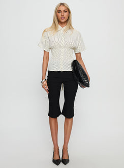 Dannica Cinched Short Sleeve Shirt Cream Polka