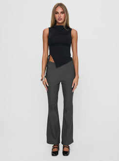 side view of model wearing Princess Polly Everyday Flared Pants Slate Grey High Waisted Pants 