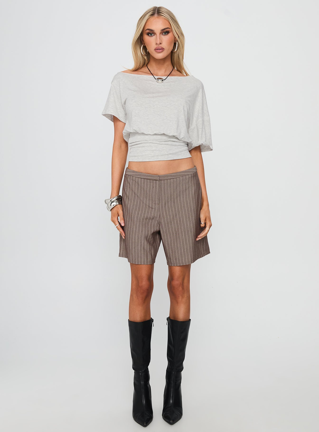 Ashlinn Off Shoulder Drapey Top Grey