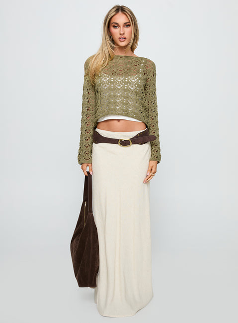 side view of model wearing Princess Polly Birdena Sweater Green Cropped 