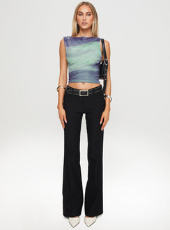 front view of model wearing Princess Polly Sweet Emotion Top Blue Sleeveless High Neck 