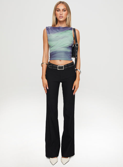 front view of model wearing Princess Polly Sweet Emotion Top Blue Sleeveless High Neck 