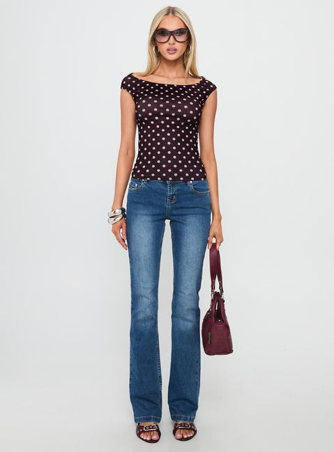 Cheirosa Off Shoulder Top Chocolate / Pink