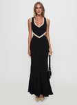 front view of model wearing Princess Polly Keila Lace Trim Maxi Dress Black / Cream V-Neck 