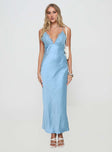 front view of model wearing Princess Polly Kattie Maxi Dress Blue Plunger 