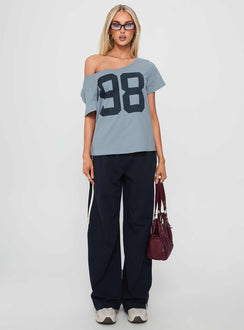 Stayback Wide Neck Graphic Top Blue