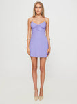 front view of model wearing Princess Polly Emily Mini Dress Lilac V-Neck 