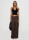 front view of model wearing Princess Polly Cedars Low Rise Pant Brown Stripe Low Rise Pants 