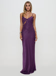 front view of model wearing Princess Polly Linger Bias Cut Maxi Dress Purple V-Neck 