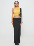 front view of model wearing Princess Polly Brinstead One Shoulder Top Yellow Sleeveless Asymmetric Neckline 