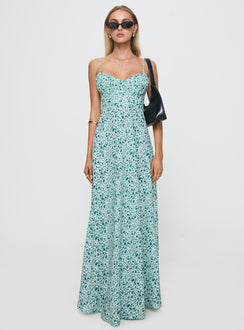 front view of model wearing Princess Polly Easten Maxi Dress Green Sweetheart Neckline 