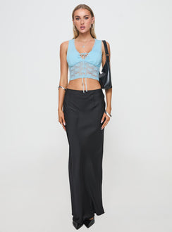 front view of model wearing Princess Polly Isolde Top Blue Sleeveless V-Neck 