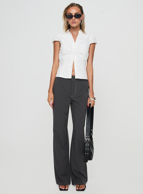 front view of model wearing Princess Polly Vacke Pants Grey Mid Rise 