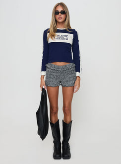 front view of model wearing Princess Polly 72 Athletic Long Sleeve Top Blue Full Sleeves Crew Neck 