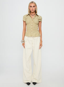 Liesel Shirred Short Sleeve Top Butter Stripe