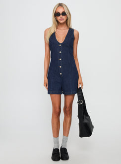 Arcore Button Up Denim Playsuit Dark Wash