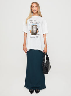 front view of model wearing Princess Polly Cloud Cassette Oversized Tee White Full Sleeves High Neck 