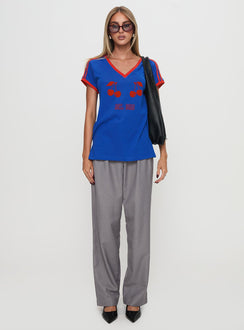 front view of model wearing Princess Polly Expertise Low Rise Pleat Pant Grey High Waisted Pants 