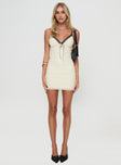 front view of model wearing Princess Polly Nolane Mini Dress Cream Tall V-Neck 