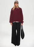 front view of model wearing Princess Polly Niomie Knit Sweater Burgundy Long 